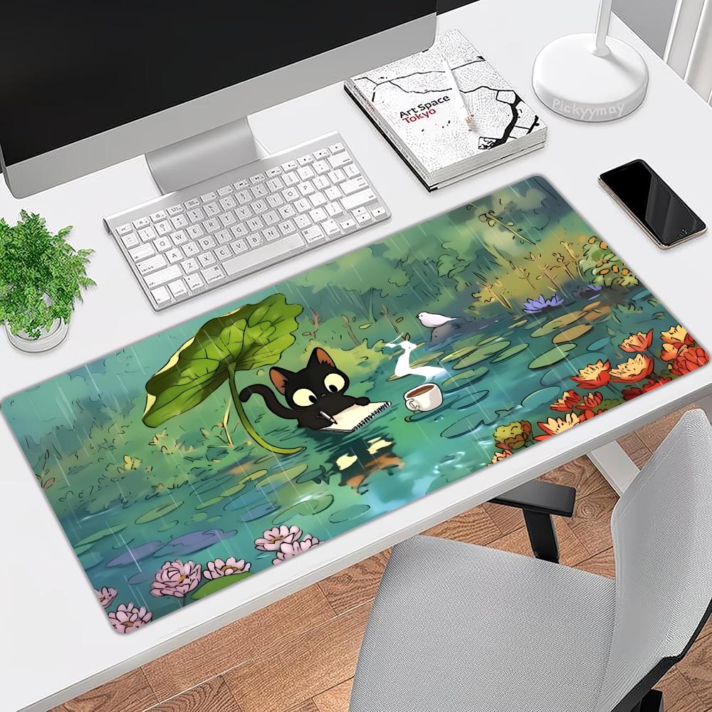 Pc Gaming Umbrella - แผ่นรองเมาส์ลายแมวน่ารักพร้อมร่มใบไม้ แผ่นรองเล่นเกมขนาดใหญ่ แผ่นรองโต๊ะกันลื่นขอบยางล็อคได้ อุปกรณ์เสริมสำหรับพีซี