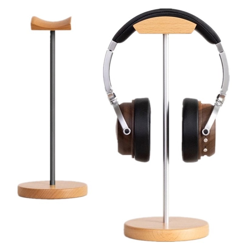 Headset Stand - ขาตั้งหูฟังไม้แบล็ควอลนัทและอะลูมิเนียม ที่วางหูฟังเกมมิ่งลายไม้วอลนัทธรรมชาติ พร้อมฐานโลหะแข็งแรงสำหรับวางบนโต๊ะ