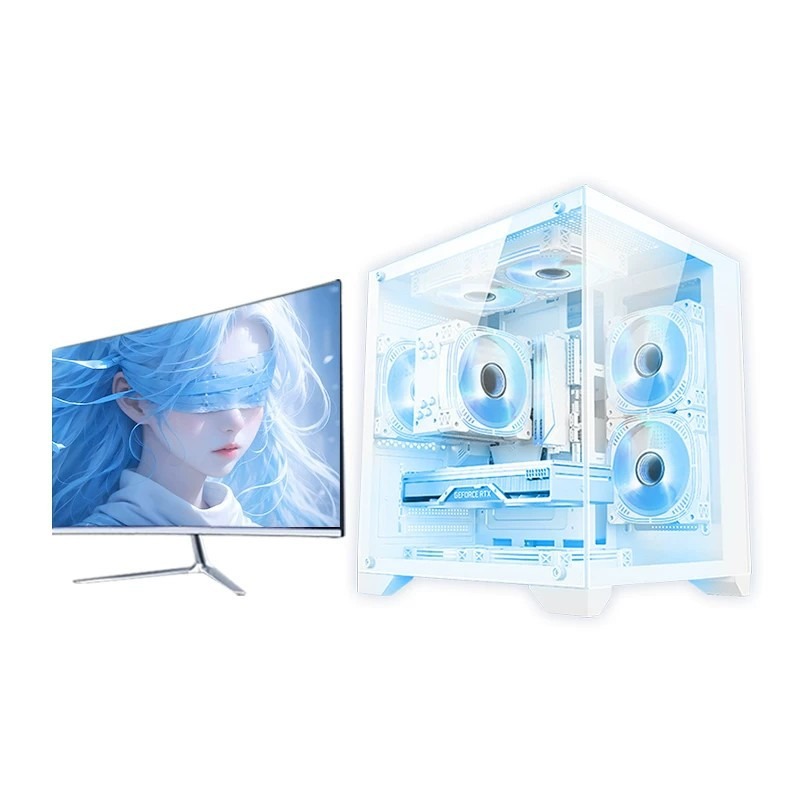Pc Gaming Prebuilt - คอมพิวเตอร์ตั้งโต๊ะระดับไฮเอนด์แบบครบชุด, คอมพิวเตอร์ทาวเวอร์สำหรับเล่นเกมและไลฟ์สตรีมมิ่งแบบ DIY พร้อมจอภาพขนาด 24 นิ้ว