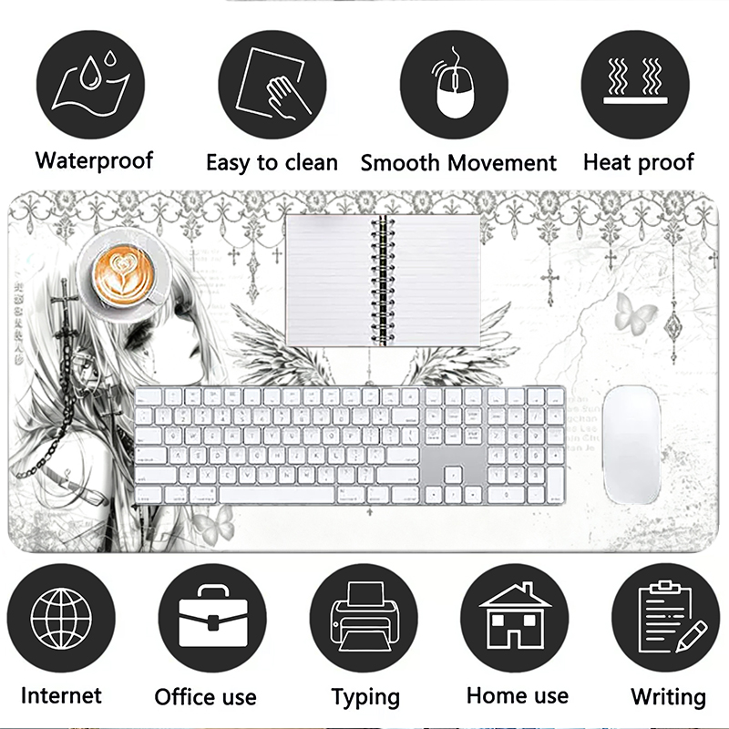 แผ่นรองเมาส์หนังสีดำสีขาวอะนิเ - Gaming Desk Mat บทวิจารณ์และราคา